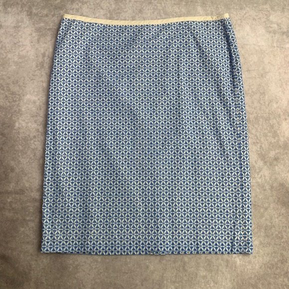 Talbots Dresses & Skirts - Talbots Blue White Geometric Eyelet Cotton Pencil Skirt Size 14 NWT